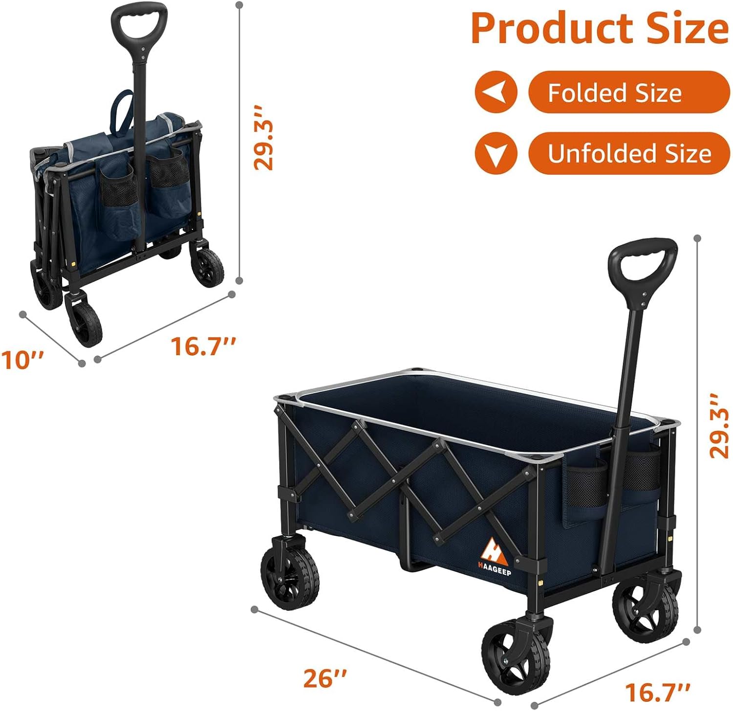 Thumbnail 6 de HAAGEEP PLD001 Folding Utility Wagon, 280 lb Capacity, Reflective Stripe