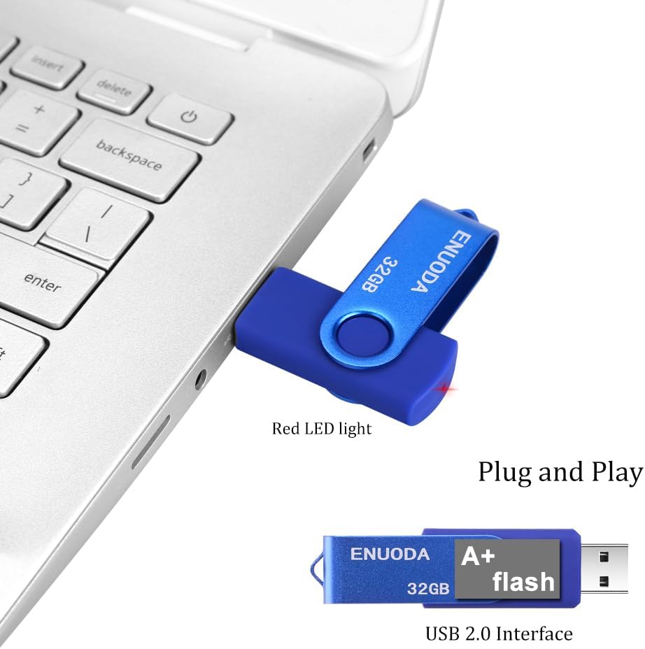 Detalle de ENUODA USB Stick 32GB USB 2.0 – Rotierender Metallkappenschutz, Blau