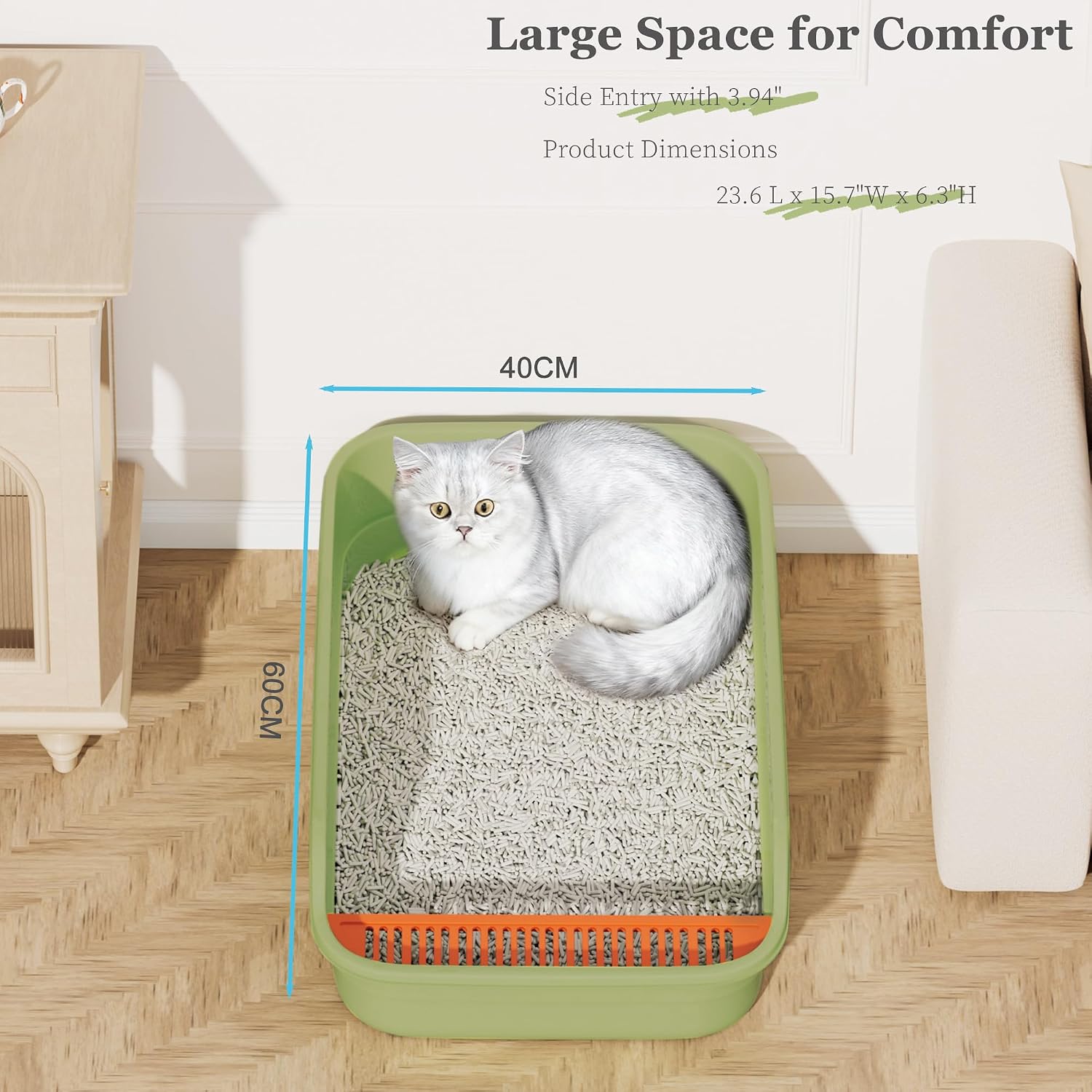 Thumbnail 2 de Vealind Large Cat Litter Tray – High Sided, Low Entry 60 x 40 x 16 cm