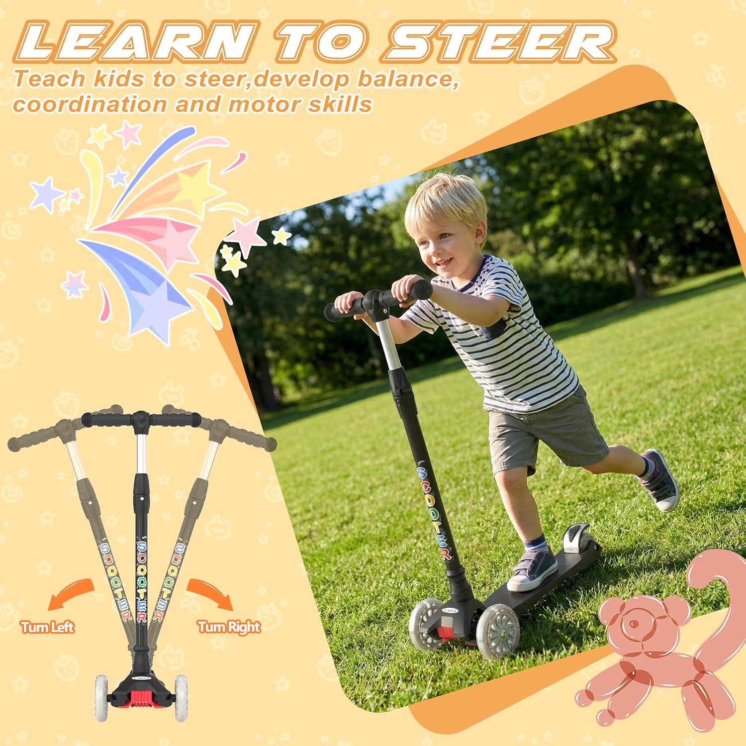 Thumbnail 3 de KORIMEFA 3 Wheel Kids Scooter for Ages 3–12 with Lean-to-Steer and Light-Up Wheels