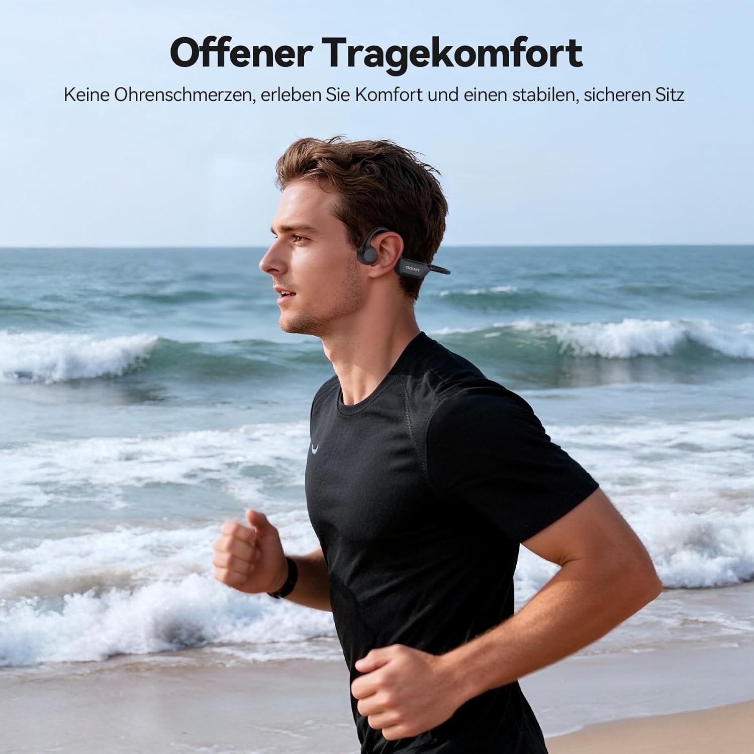 Detalle de TECKNET Knochenschall Kopfhörer Bluetooth – Open-Ear Bone Conduction mit 10 h Akku, IPX5, Mikrofon, Schwarz