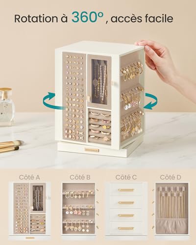 Thumbnail 2 de SONGMICS Boîte à Bijoux Rotative 360° JBC211WD01 – Coffret à Bijoux 4 tiroirs, rangement pour colliers, bagues, boucles d’oreilles