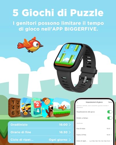 Detalle 2 de BIGGERFIVE Smartwatch per Bambini BRAVE 2: 1,8'', GPS non presente, monitoraggio salute e attività per età 5–16