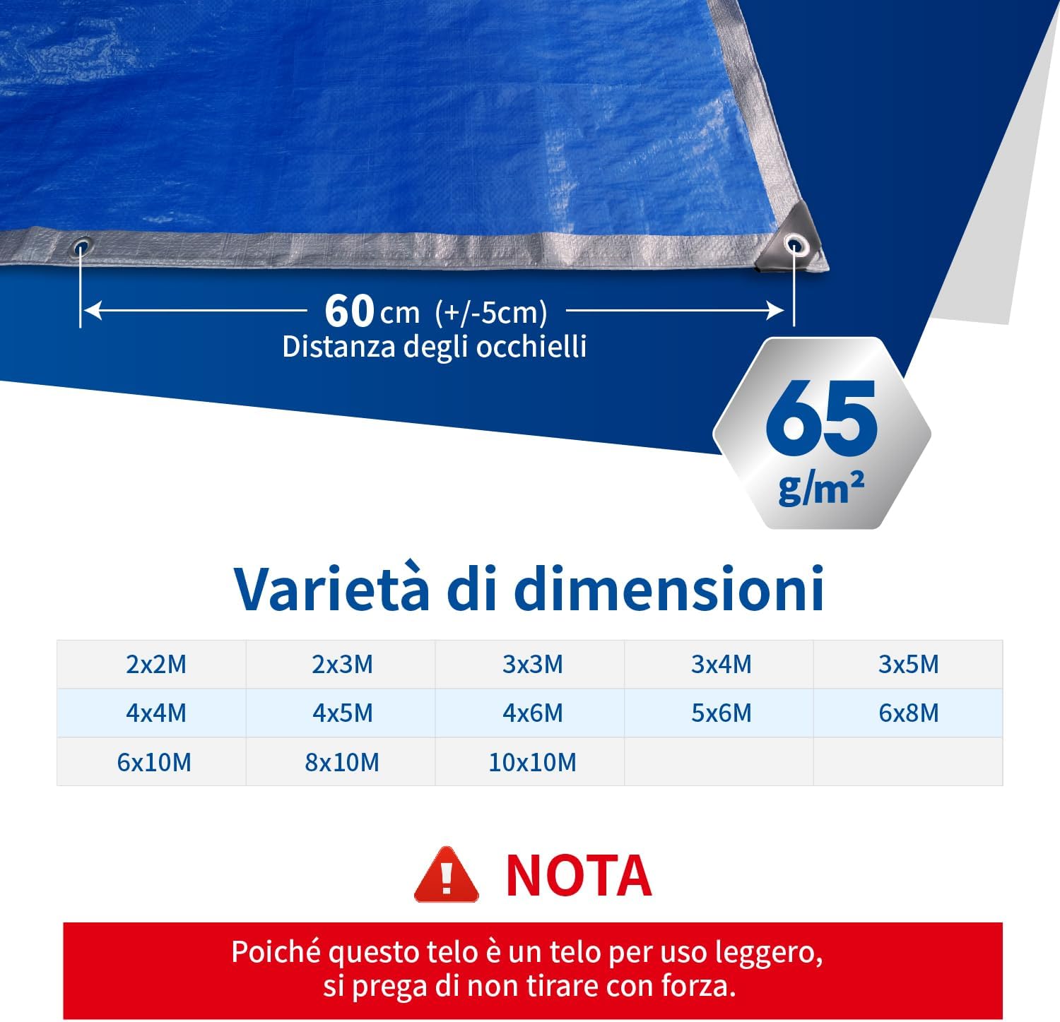 Thumbnail 4 de Covall Telone Occhiellato Leggero 6x8 m – Protezione impermeabile anti‑vento e UV, Argento/Blu