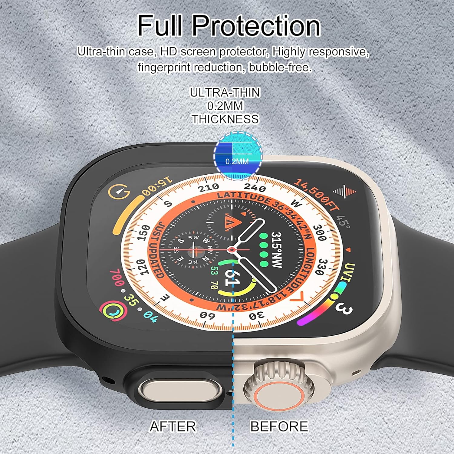 Thumbnail 5 de Tuocal 2 Pack Hard PC Case for Apple Watch Ultra 49mm (Black) with Built-in Screen Protector