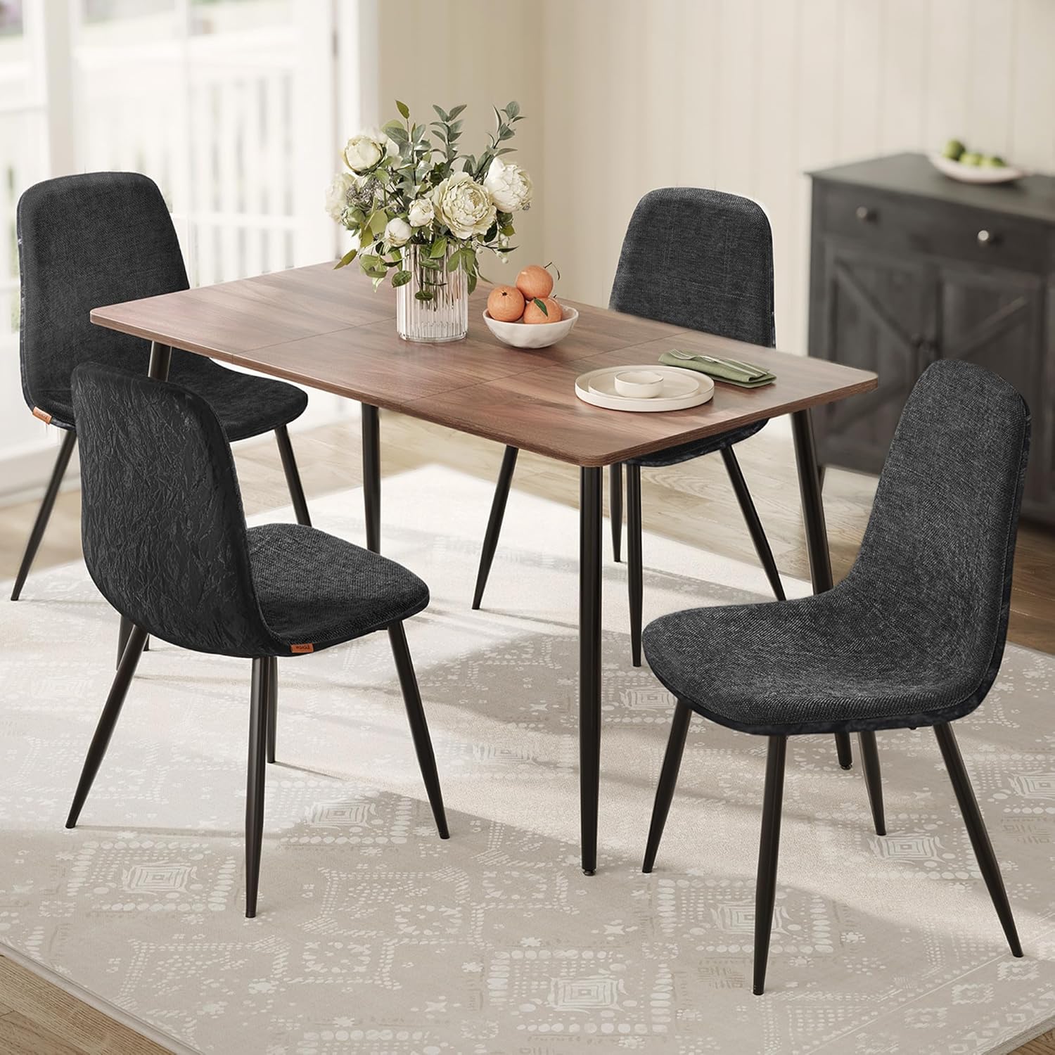 Detalle de VASAGLE Chaises de Salle à Manger — Lot de 4, Structure Métallique, Tissu Chenille et PU Glacé, Gris Ardoise (KDC188G01)