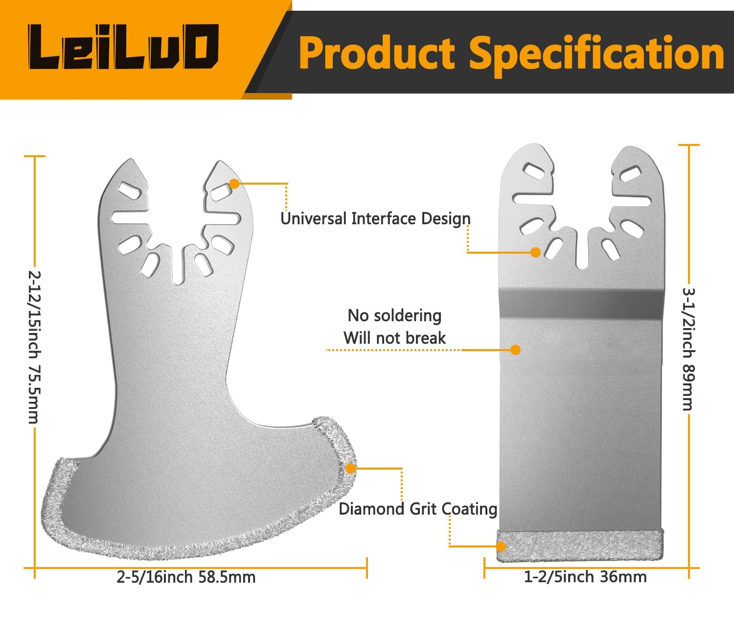 Detalle 2 de LEILUO LEILUO 6-Piece Diamond Oscillating Blades for Grout Removal