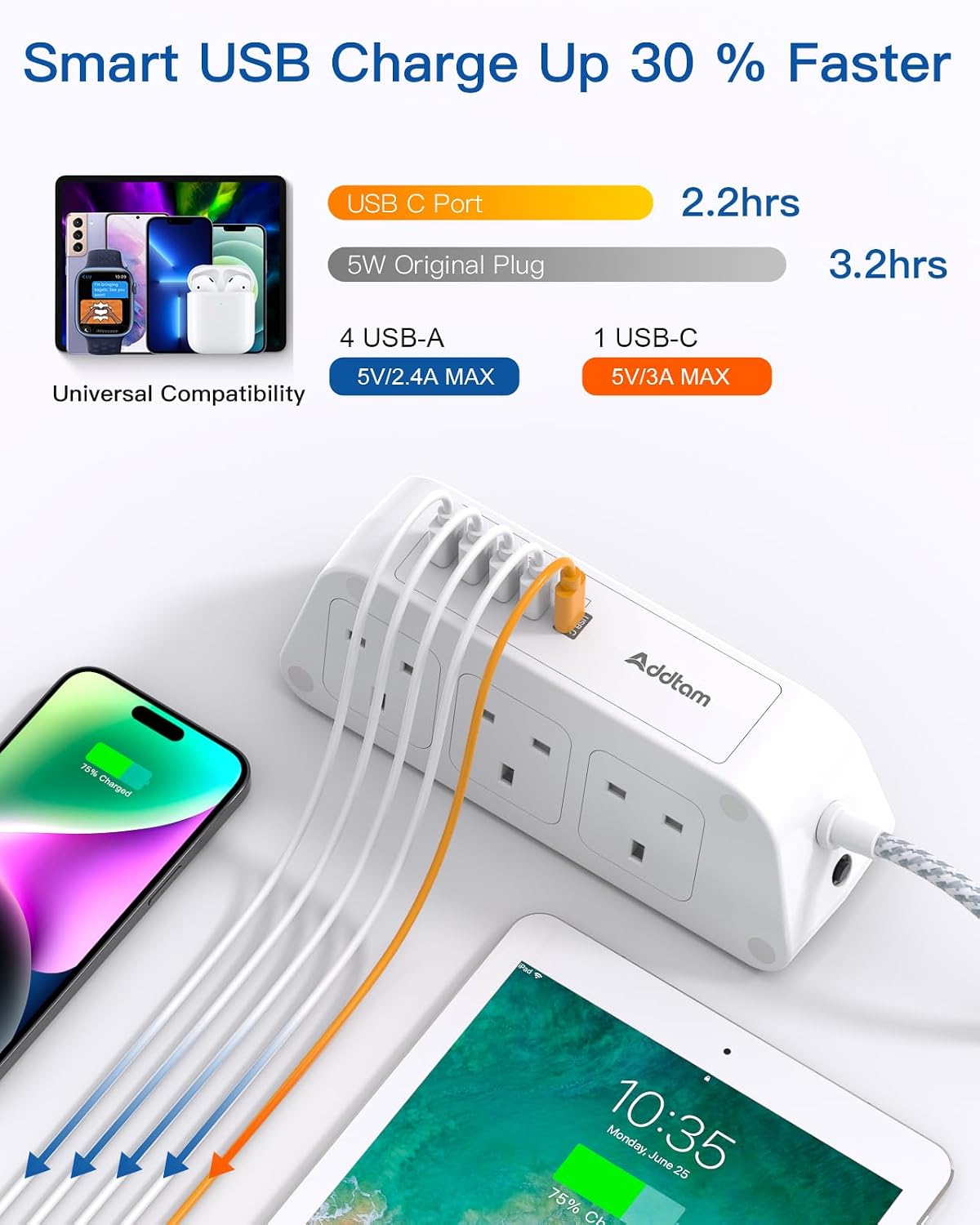Thumbnail 2 de Addtam 3M Extension Lead with USB Slots