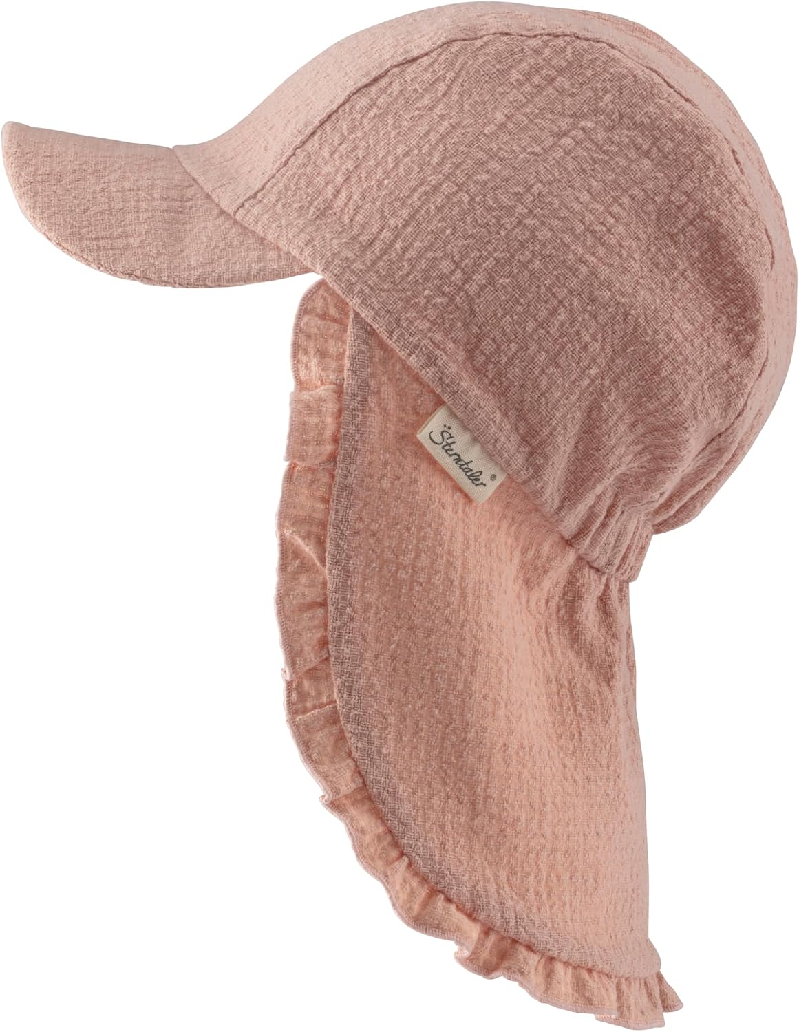 Detalle de Sterntaler Mädchen Sonnenhut Schirmmütze mit Nackenschutz – Baumwolle, Struktur, Rüsche