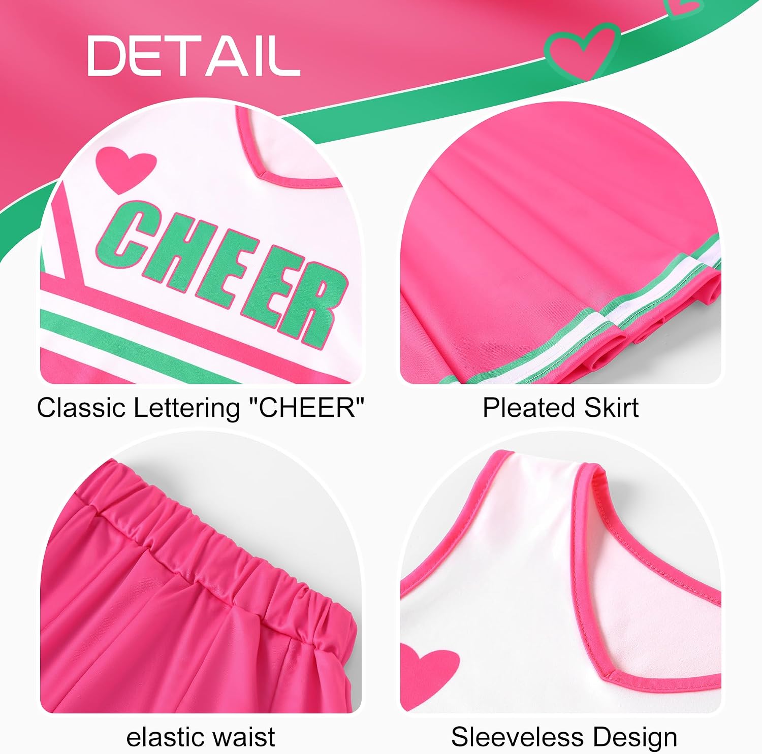 Detalle de WooHand Cheerleader Costume for Girls with Pom Poms, Skirt and Knee Socks