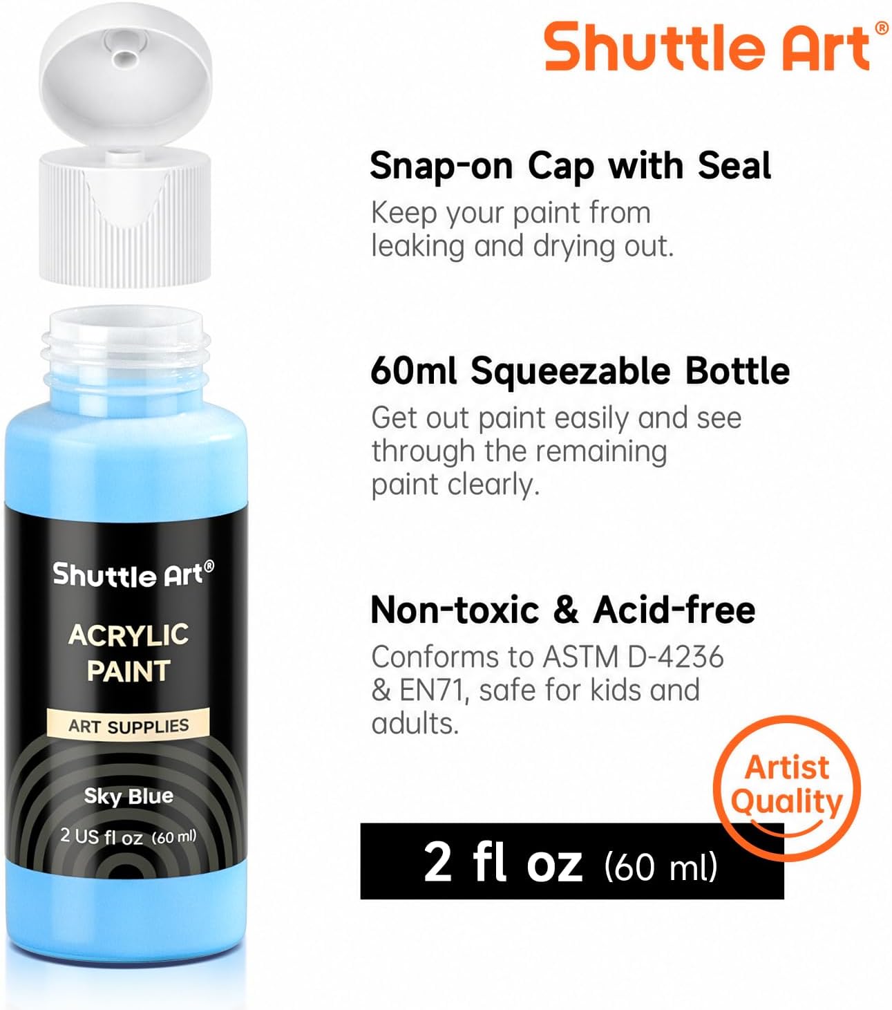 Thumbnail 3 de Shuttle Art Acrylic Paint Set (50 colours, 2oz/60ml) with 10 brushes