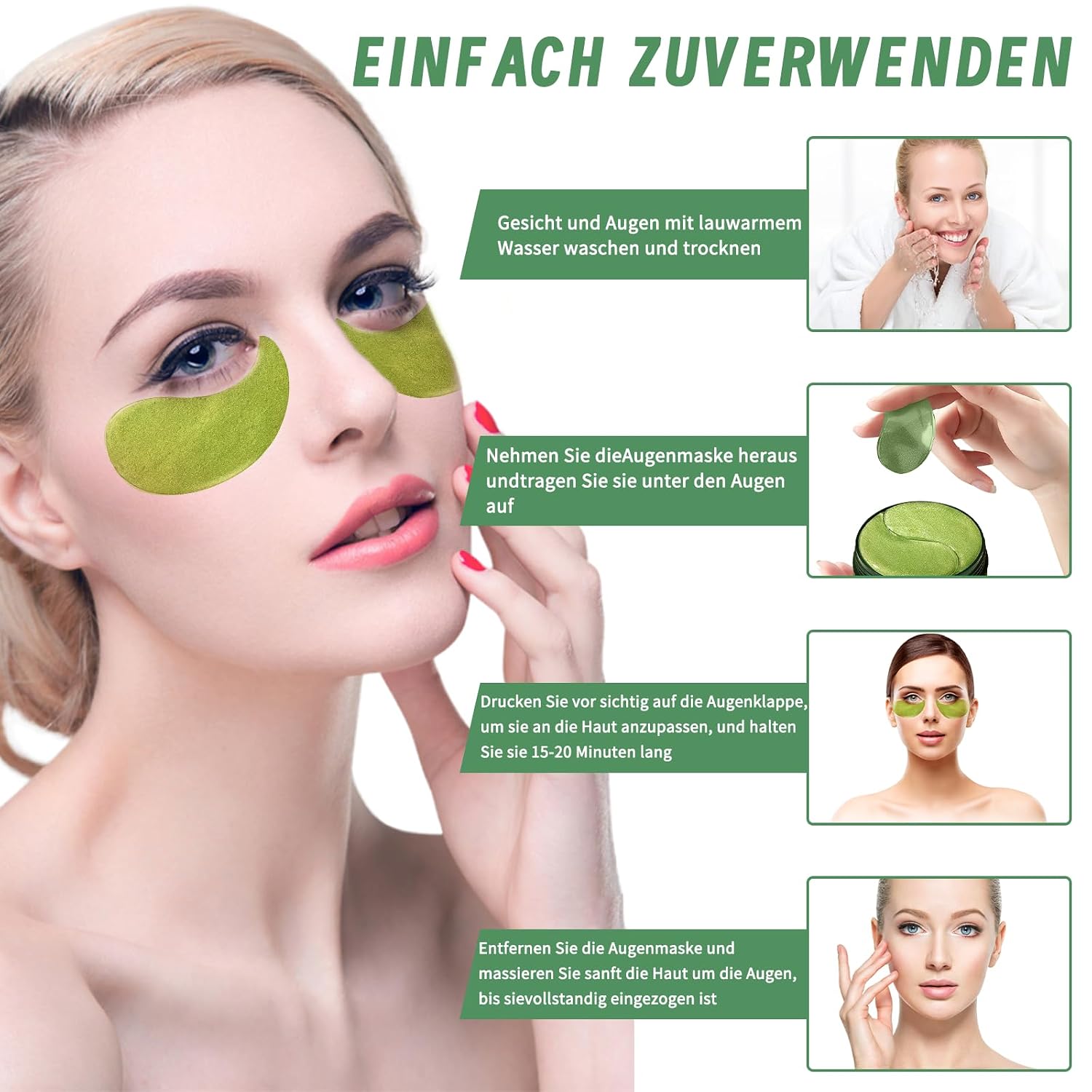 Thumbnail 4 de Hyaluron Augenpads (GREEN) – 60 Stück gegen Augenringe, Schwellungen & Falten