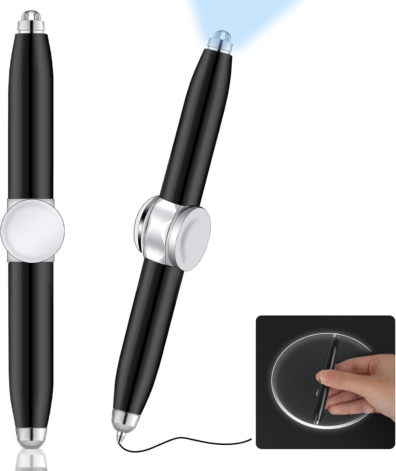 Detalle de AUAUY fidgetpen met ledlicht, draaifunctie en balpen, set van 2