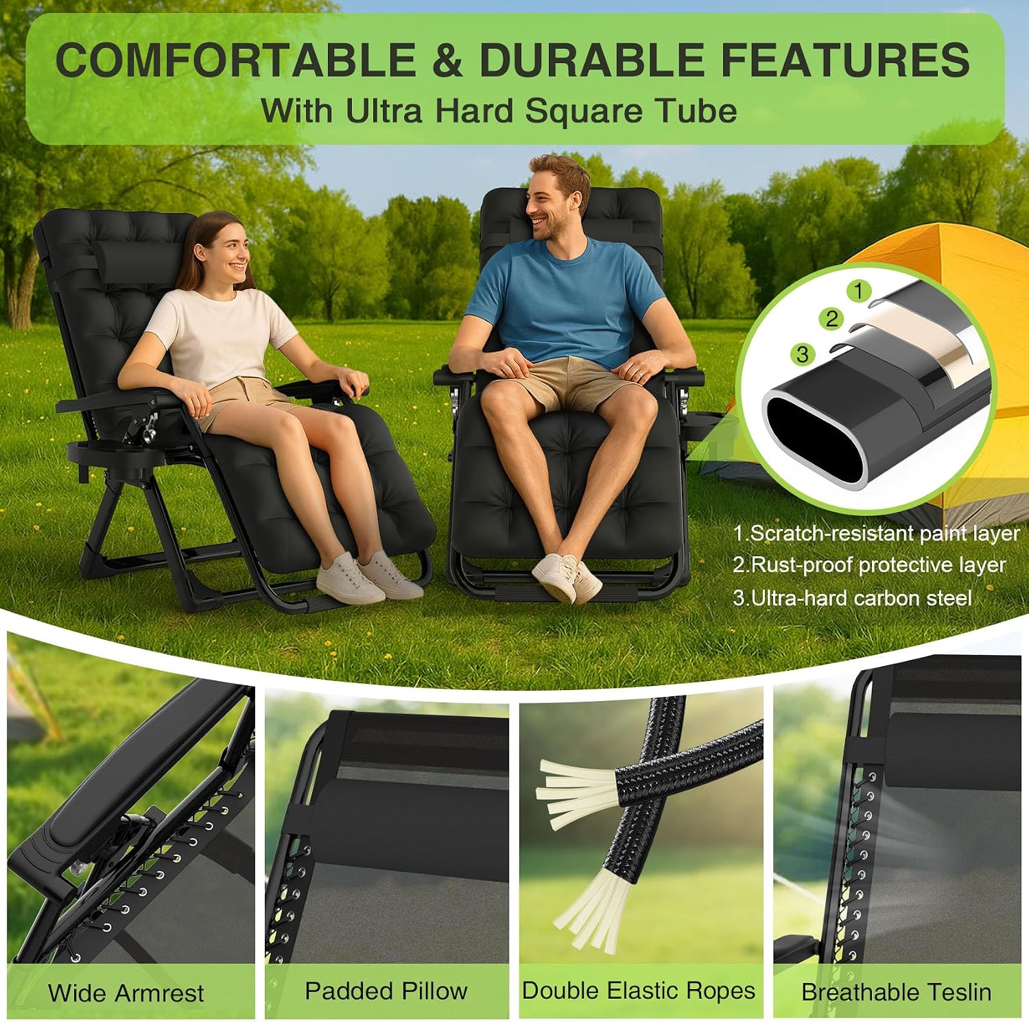 Thumbnail 6 de Suteck DDLZLTY-Black Zero-Gravity Reclining Chair, 26-Inch Folding