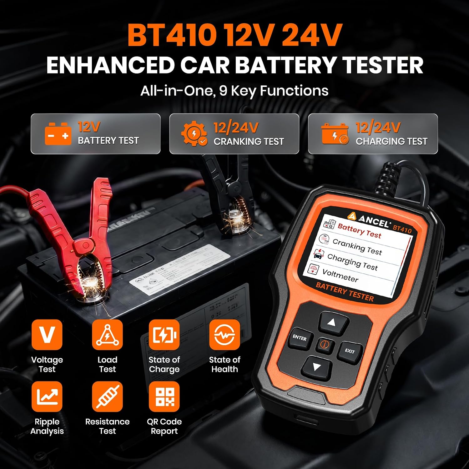 Thumbnail 1 de ANCEL BT410 12V/24V Car Battery Tester – 4-in-1 Professional Battery, Cranking, Charging & Voltage Tester