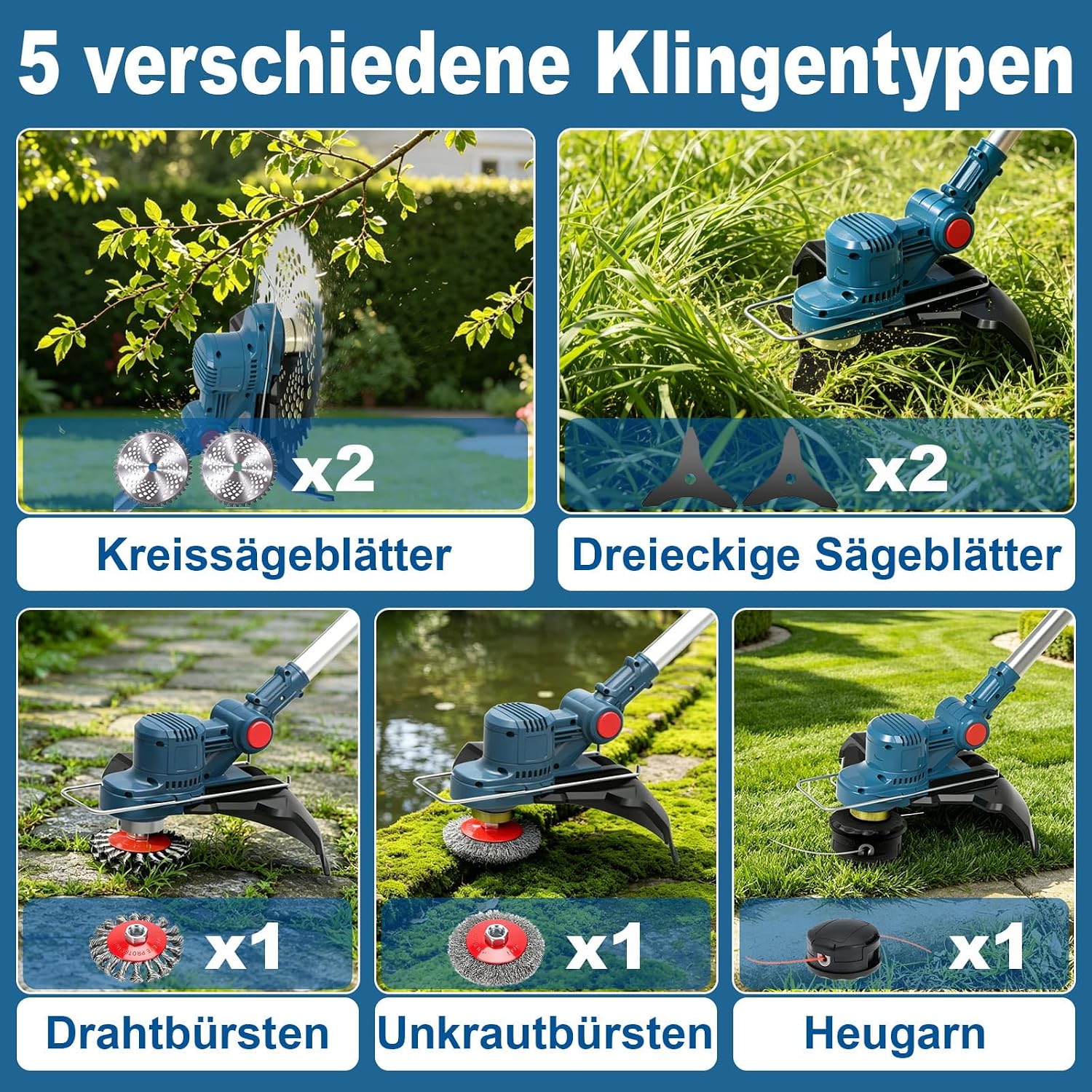 Detalle 2 de Fiutazge Akku-Rasentrimmer für Makita-Akkus (Blue) mit 5 Klingentypen & Tap&Go (ohne Akku)