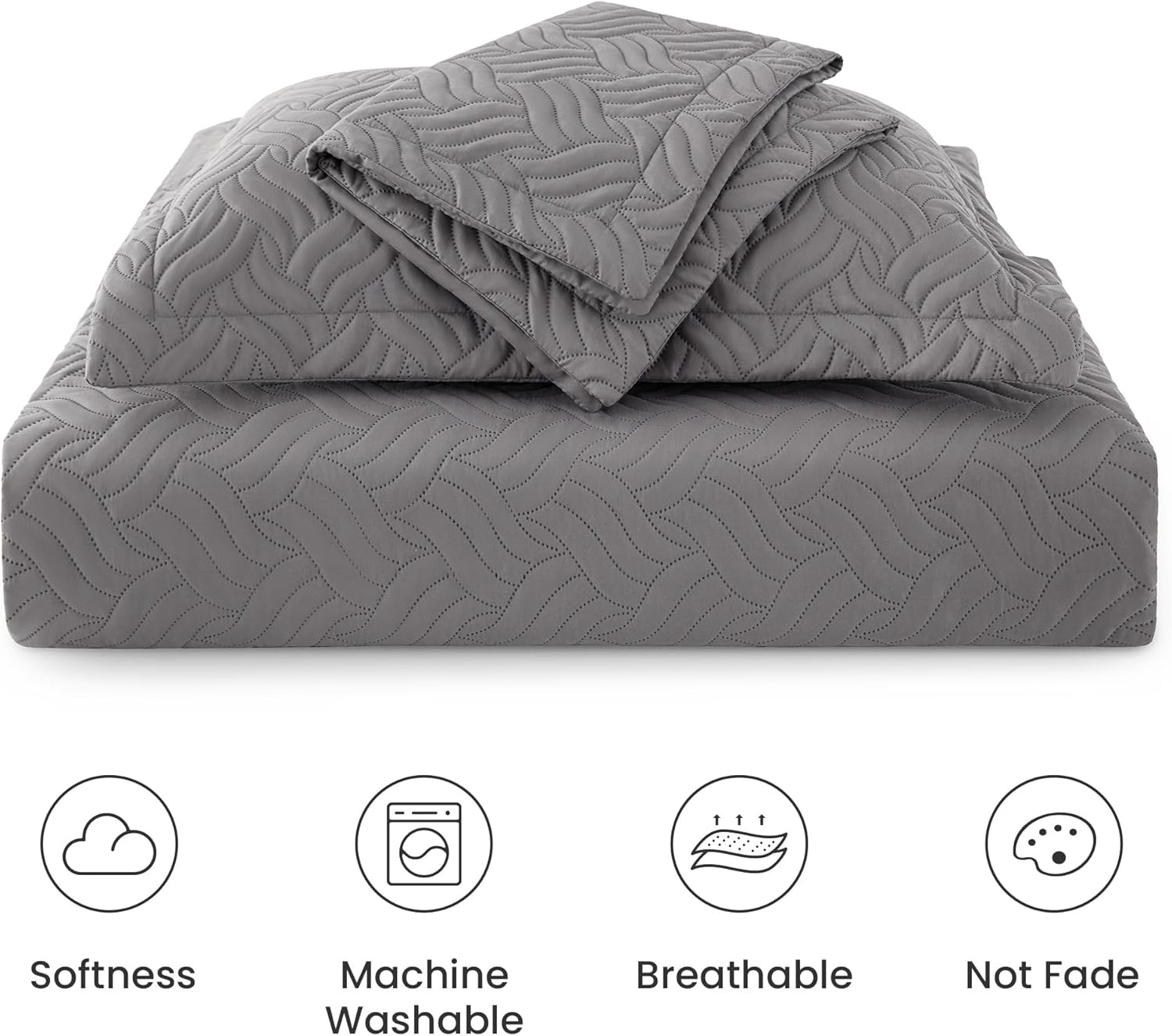 Detalle de Love's cabin Queen Quilt Set with Wave Pattern in Gray