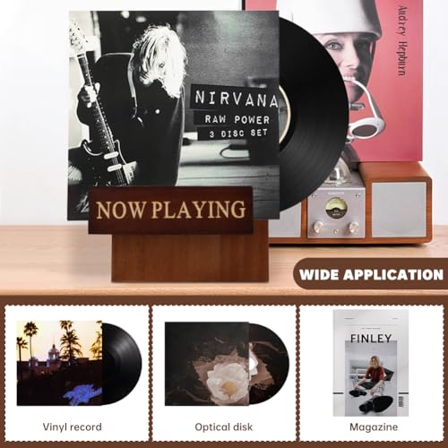 Detalle 2 de Klomveris Vinyl Record Stand: Classic Wood Albums Now Playing Display