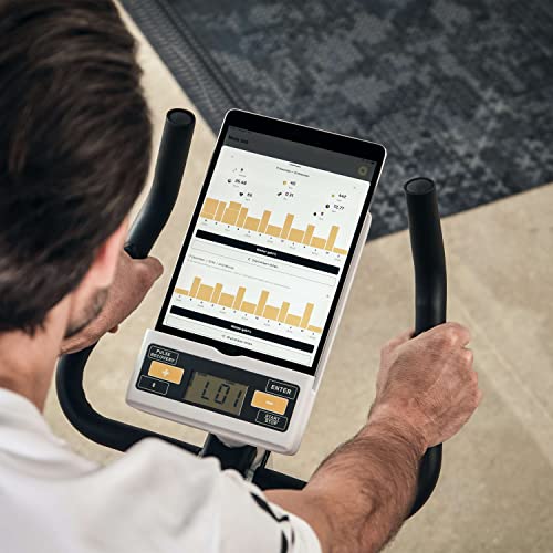 Detalle de SportPlus Ergo-Heimtrainer SP-HT-9510-W-iE: bicicleta estática compacta con 24 niveles de resistencia y conexión Kinomap