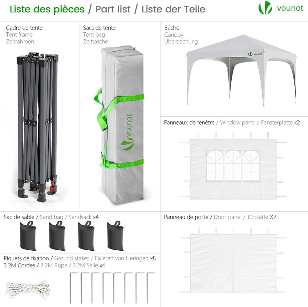 Thumbnail 1 de VOUNOT 3m x 3m Pop Up Waterproof Gazebo with Sides and Weight Bags