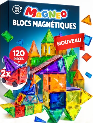 Detalle de Magneo Blocs Magnétiques 120 Pièces (2 Voitures) – Jeu de Construction Magnétique pour Enfants à partir de 3 ans