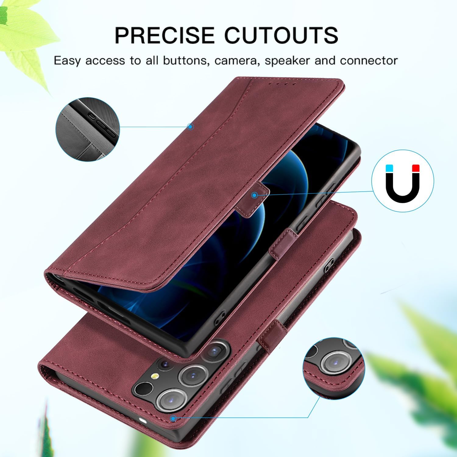 Detalle 2 de Leaisan Galaxy S24 Ultra Handyhülle mit 2 Kartenfächern