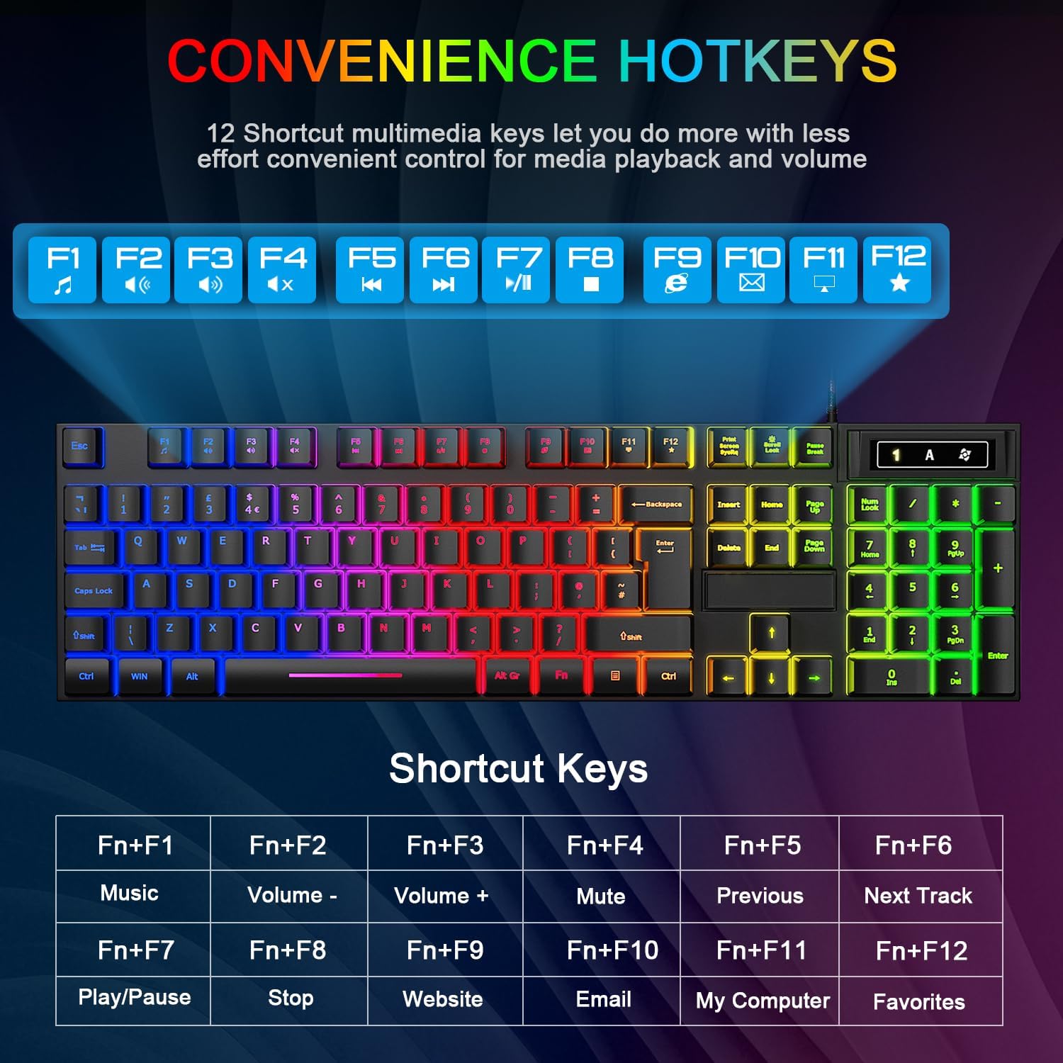 Detalle de Rewurnth Gaming Keyboard set, RGB wired