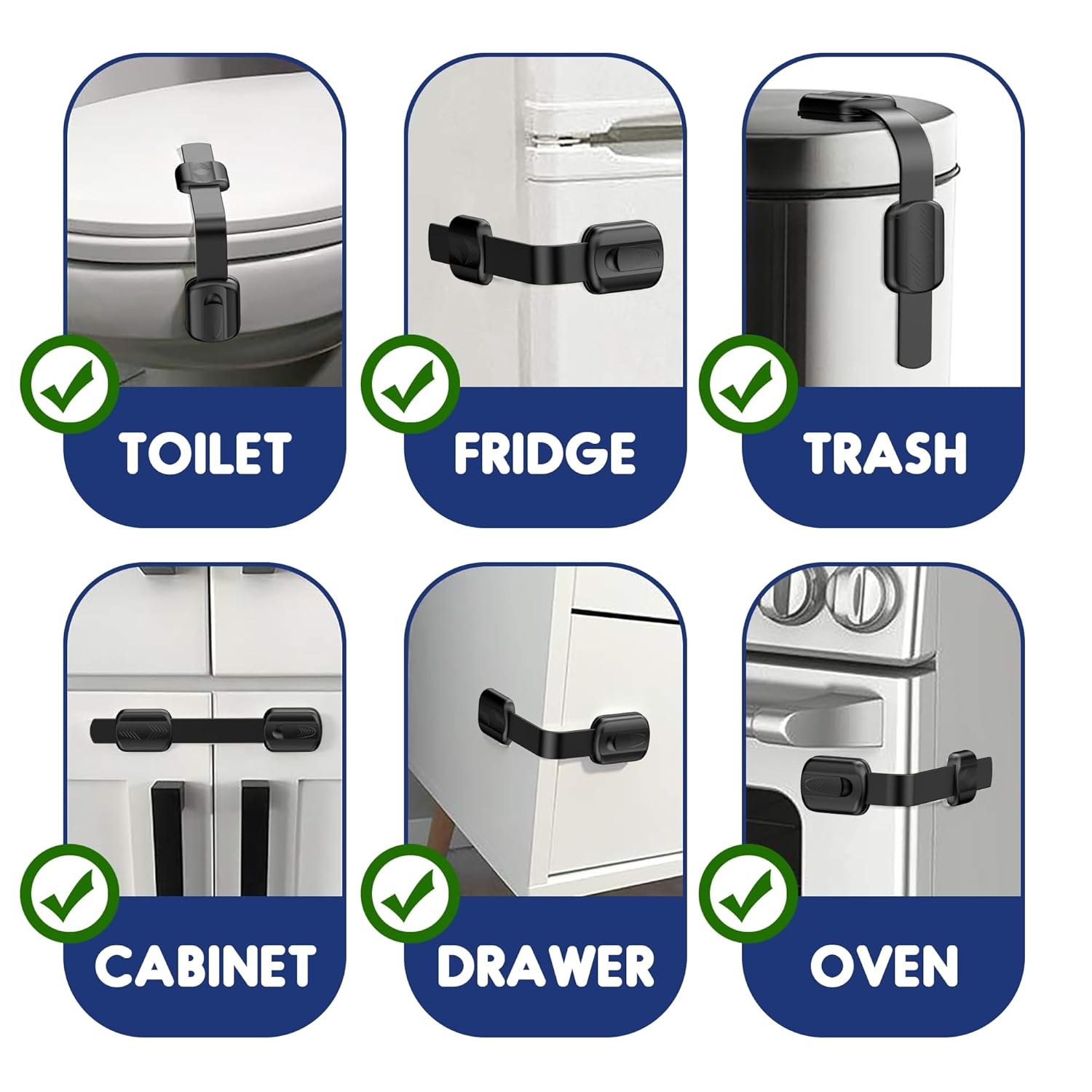 Thumbnail 3 de Septeamay Kindersicherung für Schrank und Schubladen (10 Stück) – Schubladensicherung mit 3M Kleber, ohne Bohren, Schwarz