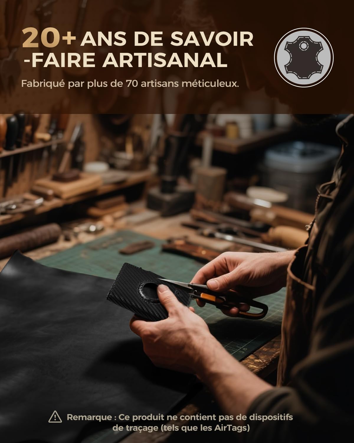 Detalle de LORZOR Portefeuille cuir 10 cartes Airtag 👝