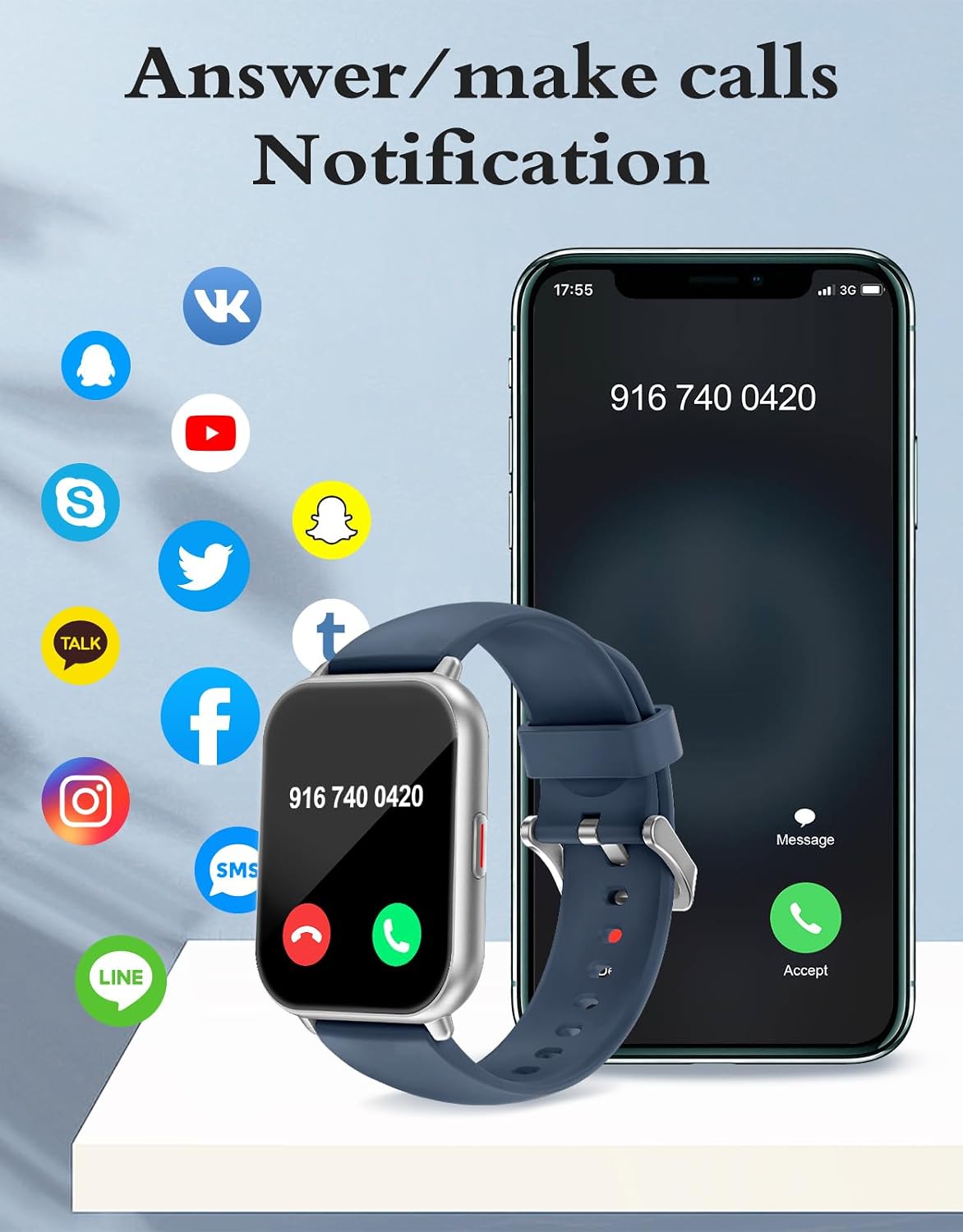 Detalle 2 de RUIMEN Smart Watch – Answer Dial Call with SpO2 HR Sleep Monitor