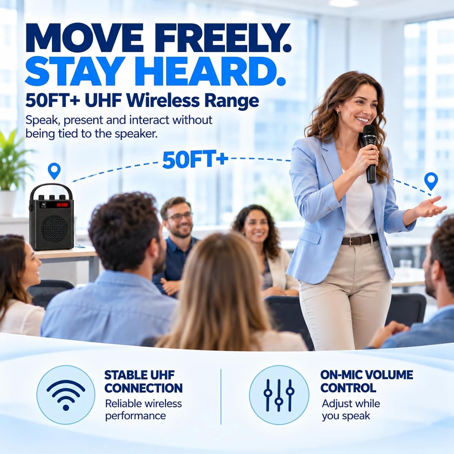 Detalle de HW HAOWORKS S93 Pro 30W Voice Amplifier with UHF Wireless Mic and Bluetooth 5.3