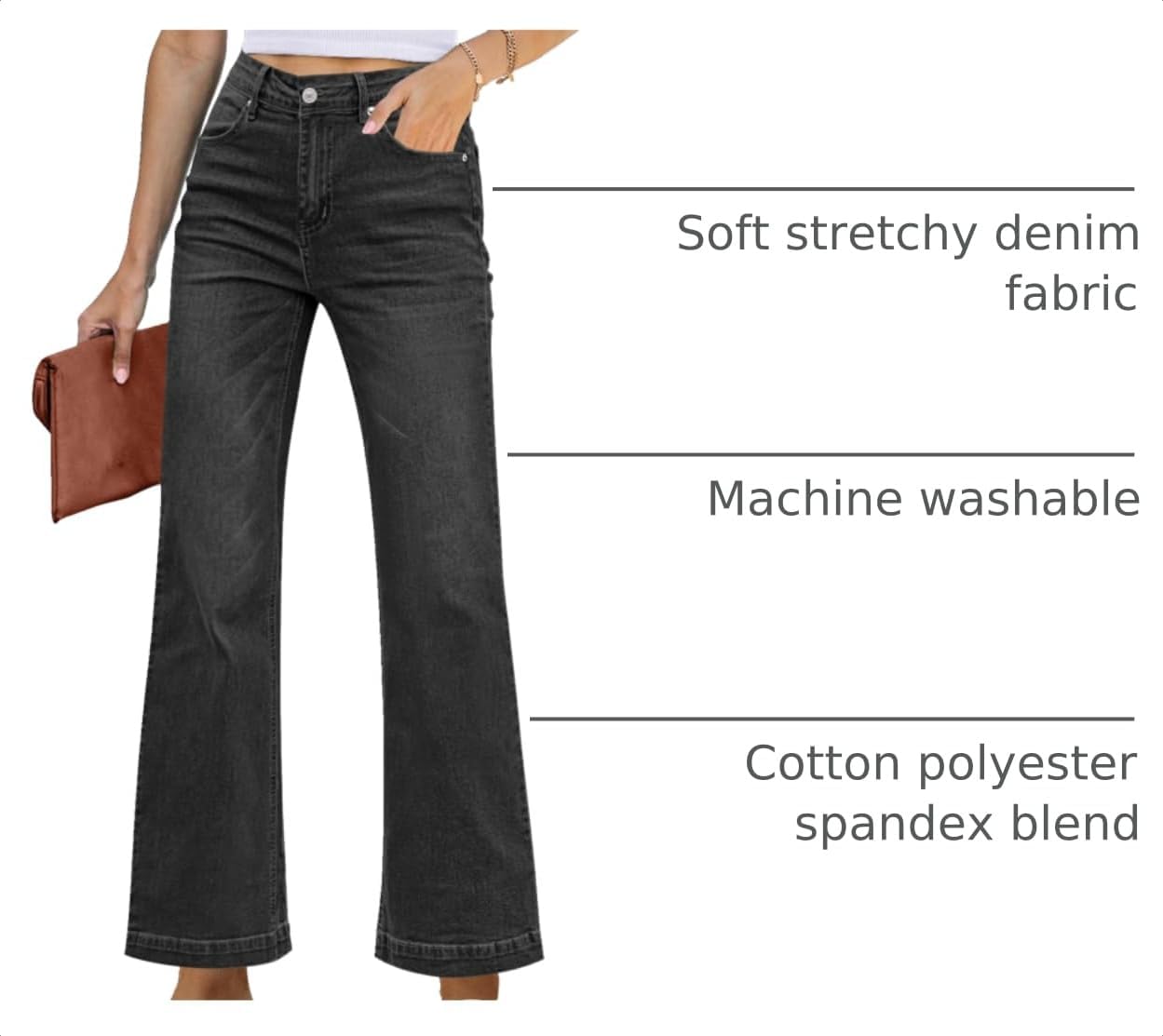 Detalle 2 de GRAPENT Womens Flare Jeans: High Waisted Wide Leg Stretch Denim Pants