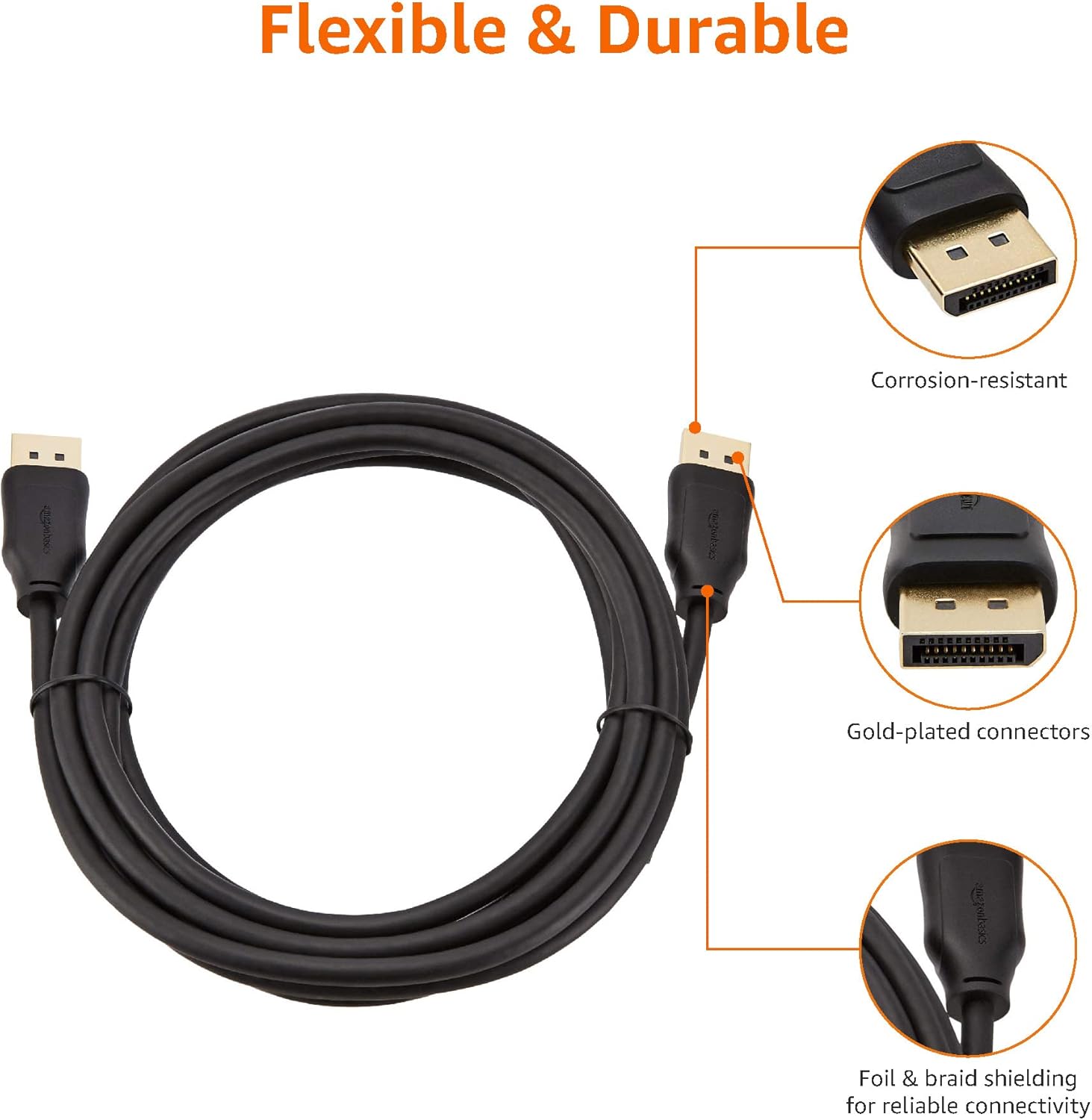 Thumbnail 4 de Amazon Basics DisplayPort 1.2 Cable (3 m) – 21.6Gbps, 4K@60Hz / 2K@165Hz, gold-plated