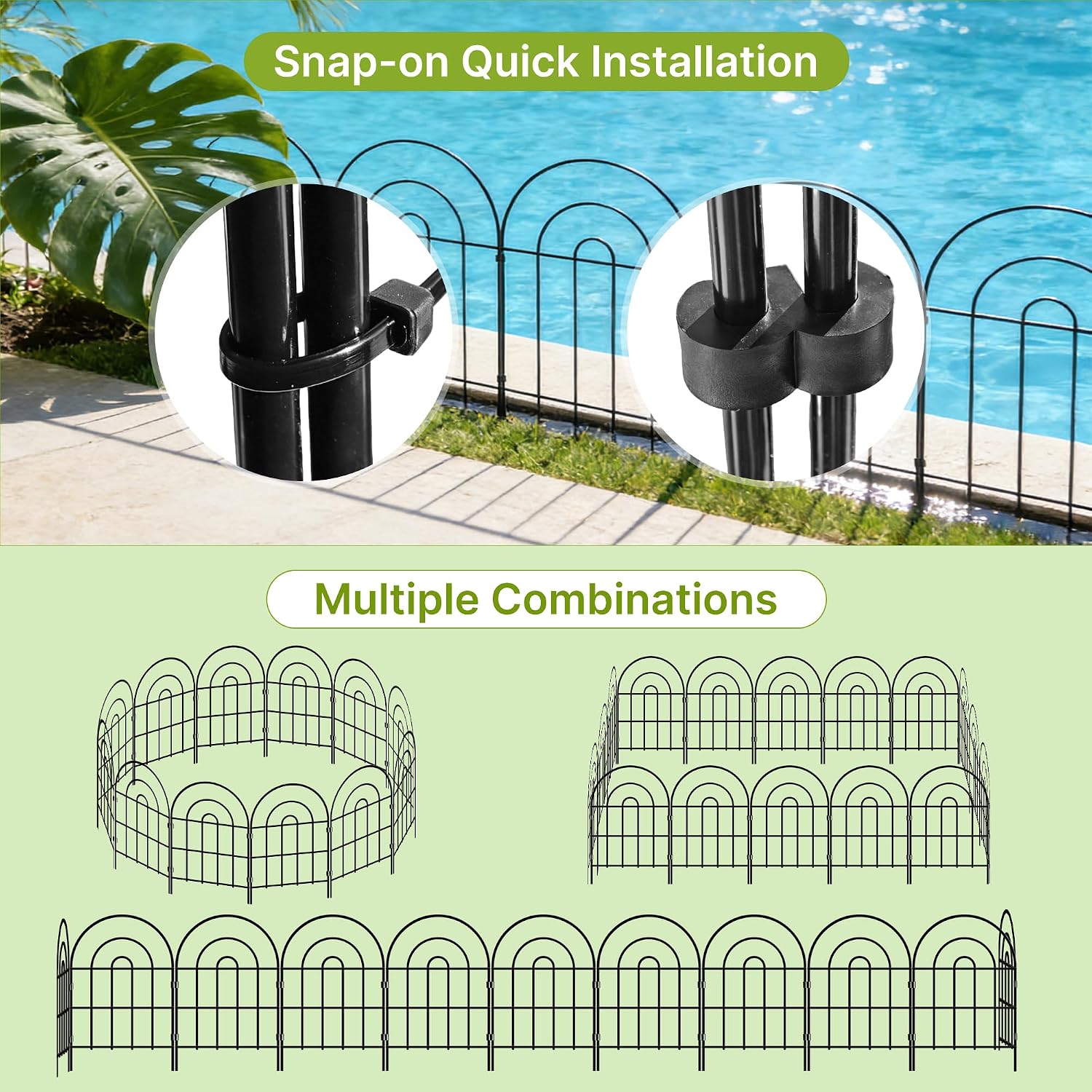Detalle de Thealyn Metal Garden Fence 60cm H x 33cm W (25 Panels, 8.2m Total) No-Dig Outdoor Border Fence for Flower Beds, Yard, and Dog Enclosures