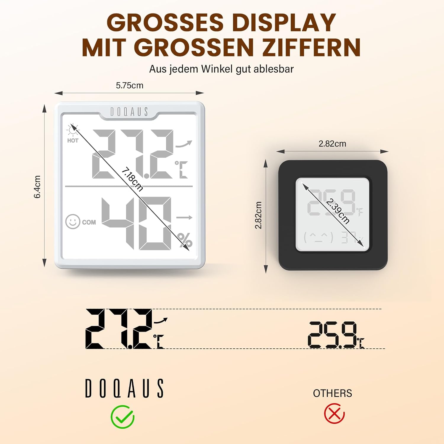 Detalle de DOQAUS 3er-Set Digitales Innen-Thermometer-Hygrometer mit AAA-Batterien – Temperatur und Luftfeuchtigkeit im Raum