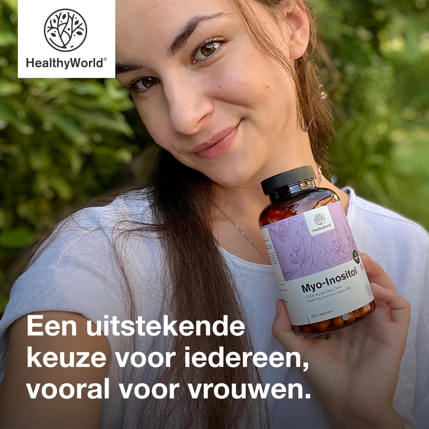 Detalle de HealthyWorld Myo-Inositol 2000 mg capsules met foliumzuur, B8 en B6