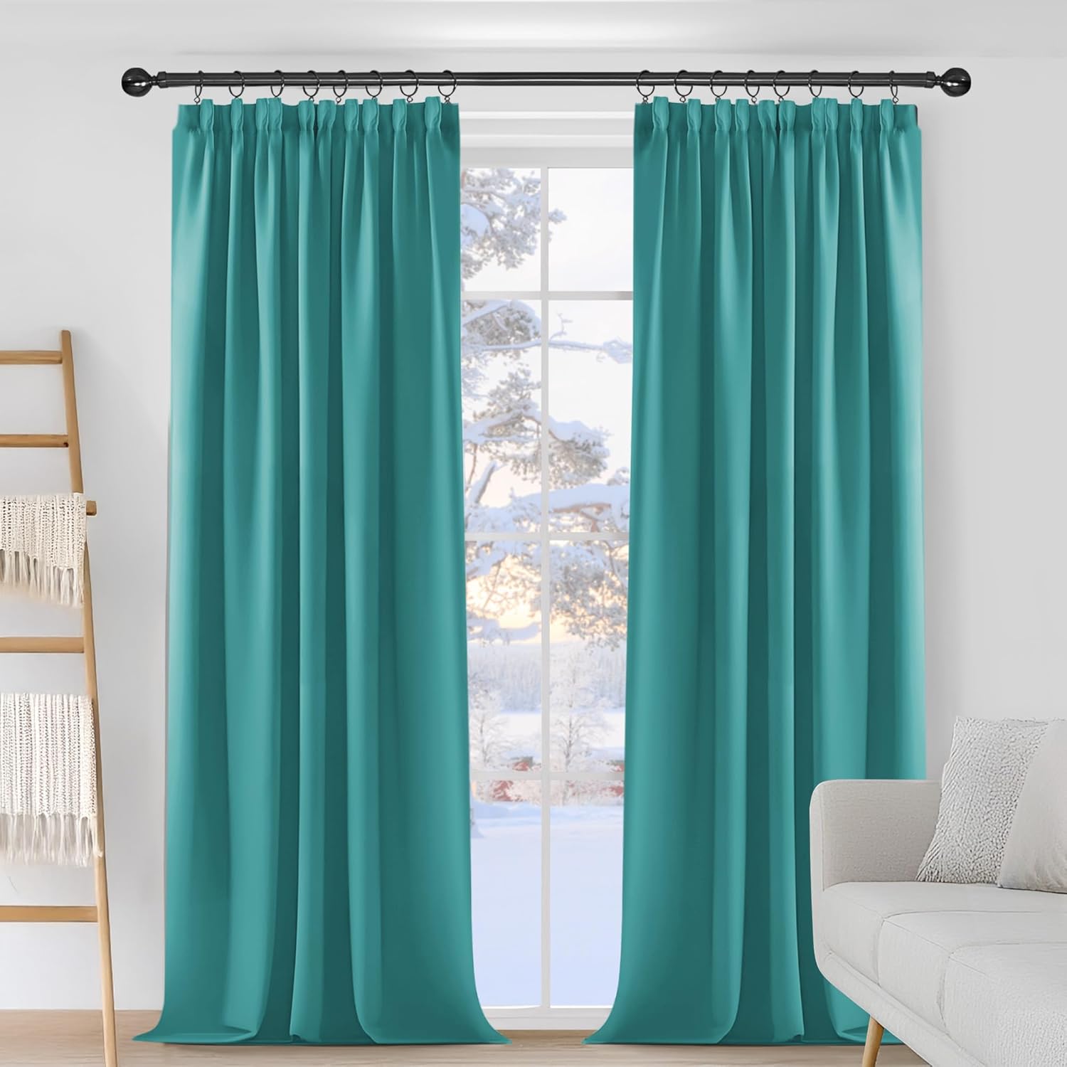 Thumbnail 1 de Deconovo Tende Oscuranti per Interni 2 Pezzi, 132x160 cm, Turchese – Eleganza e isolamento per il soggiorno