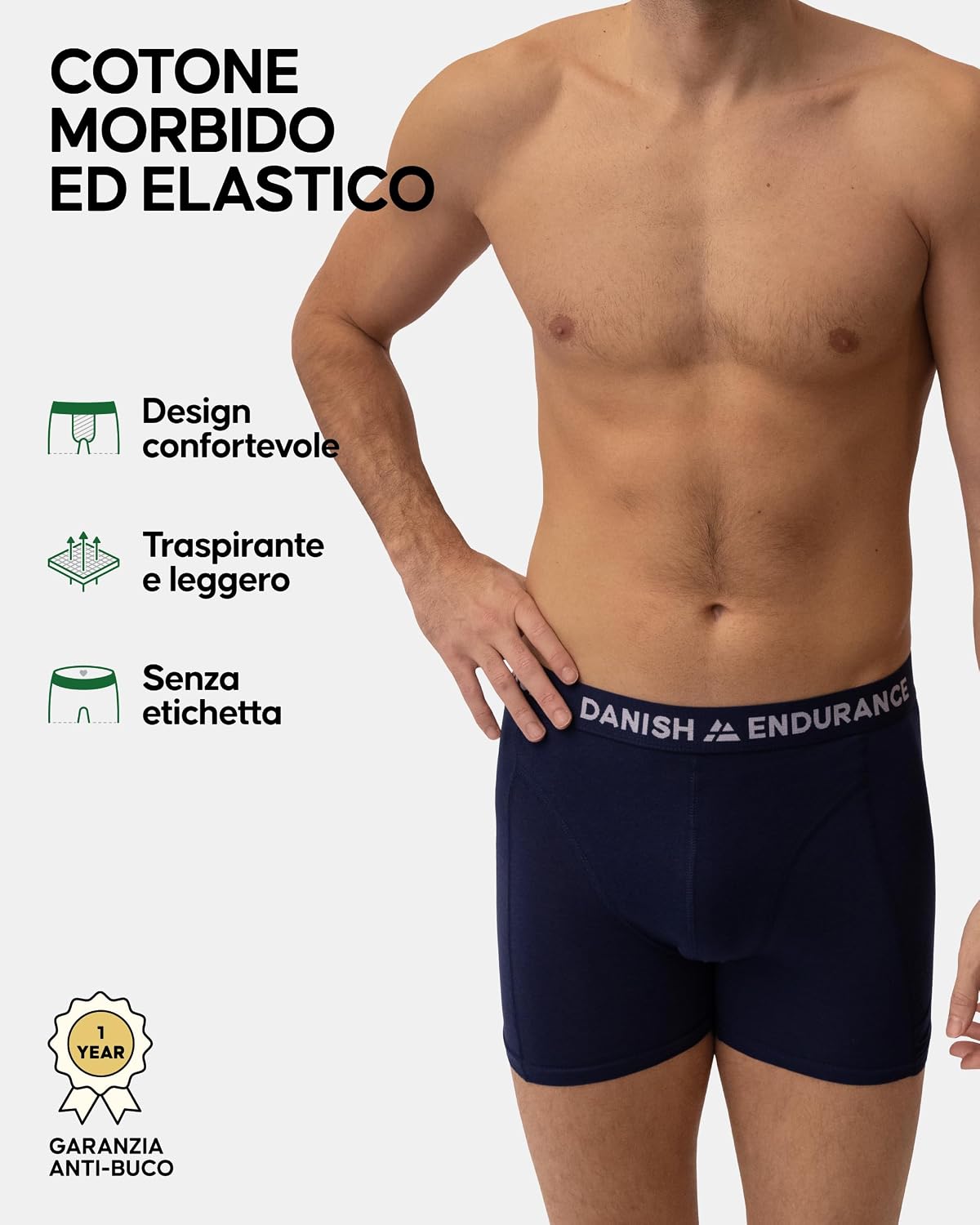 Detalle de DANISH ENDURANCE Boxer da uomo in cotone morbido, con o senza apertura frontale, confezione 6 o 10