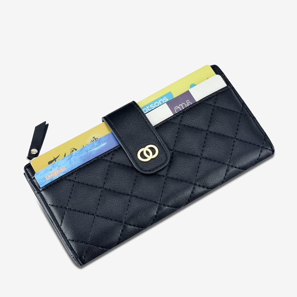 Detalle 2 de Vllcsla Women Elegant Wallet PU Leather Purse — 15 Card Slots, ID Window, Zipped Coin Pocket, Blue