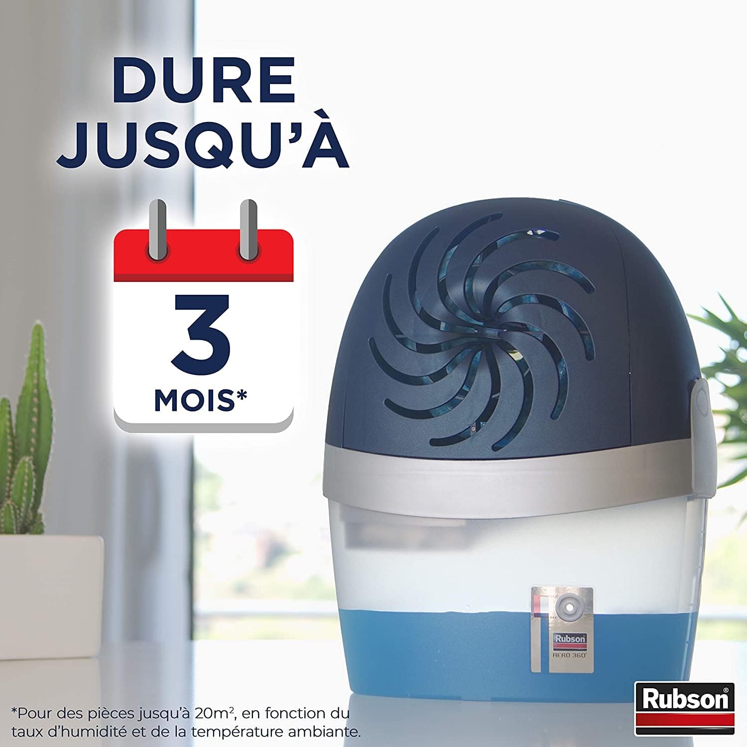 Thumbnail 6 de Rubson Absorbeur d'Humidité Aero 360° pour pièces jusqu'à 20 m² – Déshumidificateur d'air anti-odeurs et anti-moisissures (1 recharge neutre de 450 g incluse)