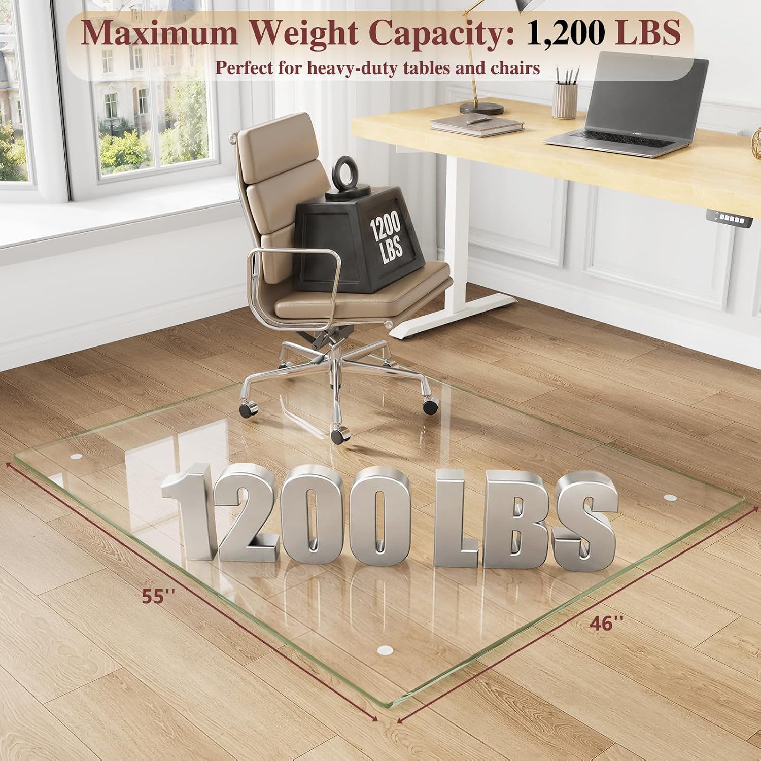Detalle 2 de MYSUNORIA office chair mat for carpet, 46" x 55" tempered glass