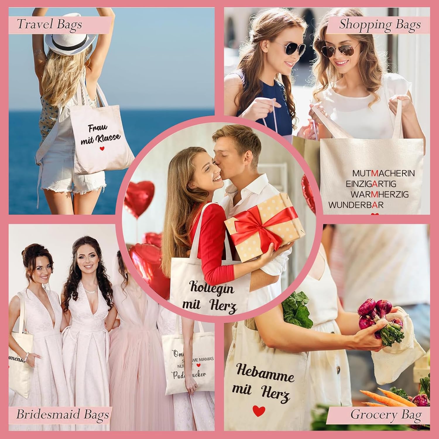 Detalle de hamatata Oma Geschenk: Canvas Tragetasche mit Kosmetiktasche – personalisiertes Geschenk zur Geburtstage, Muttertag und mehr
