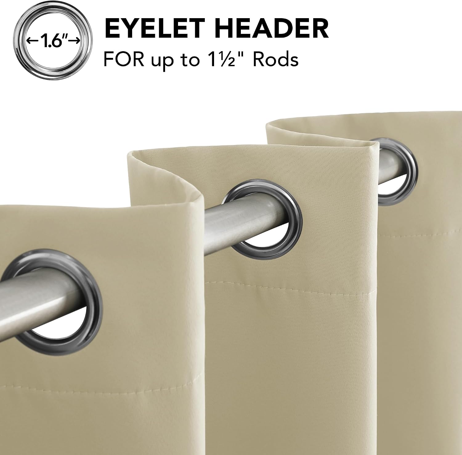 Thumbnail 6 de Deconovo Thermal Insulated Wide Beige Curtains (1 Pair) – 90 x 72 Drop, Eyelet, Room Darkening, Energy Saving and Noise Reduction