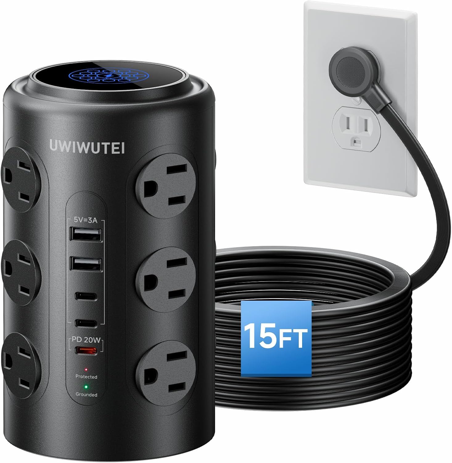 Detalle de Tower Power Strip with 15-Foot Cord