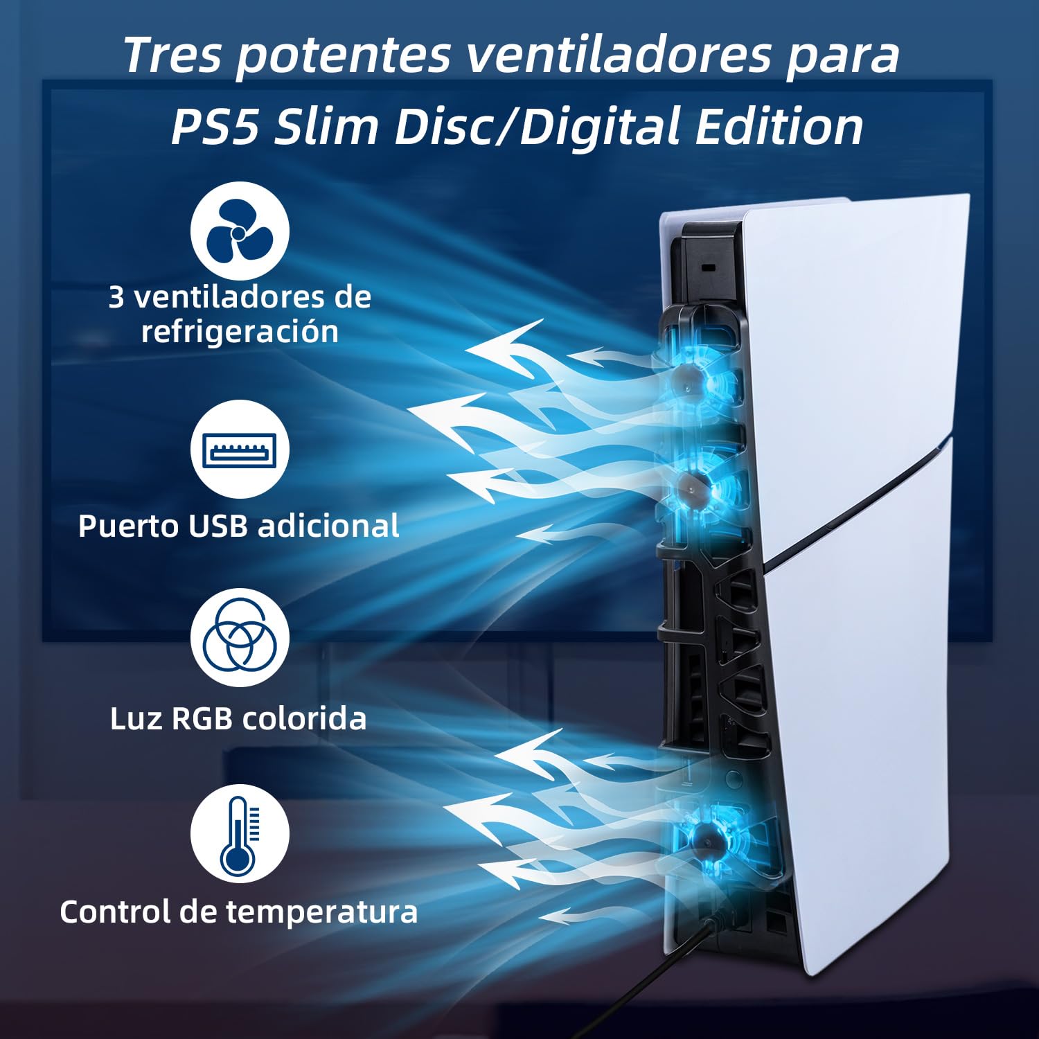 Thumbnail 1 de Ventilateur de refroidissement RVB Mcbazel pour PS5 Slim (3 ventilateurs, support de dissipation) – Plug & Play