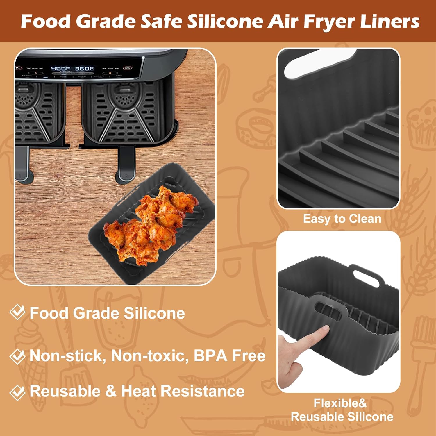 Detalle 2 de Ninja Foodi AF300UK Silicone Dual-Basket Liners 2