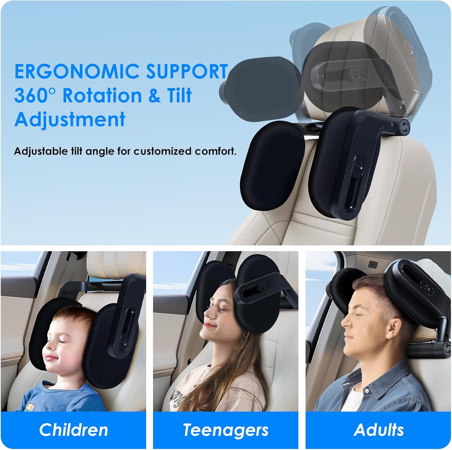 Detalle de Torven Poggiatesta Auto Bambini & Adulti | Poggia Testa Girevole 360° 2025 | Memory Foam, 3 Punti, Nero