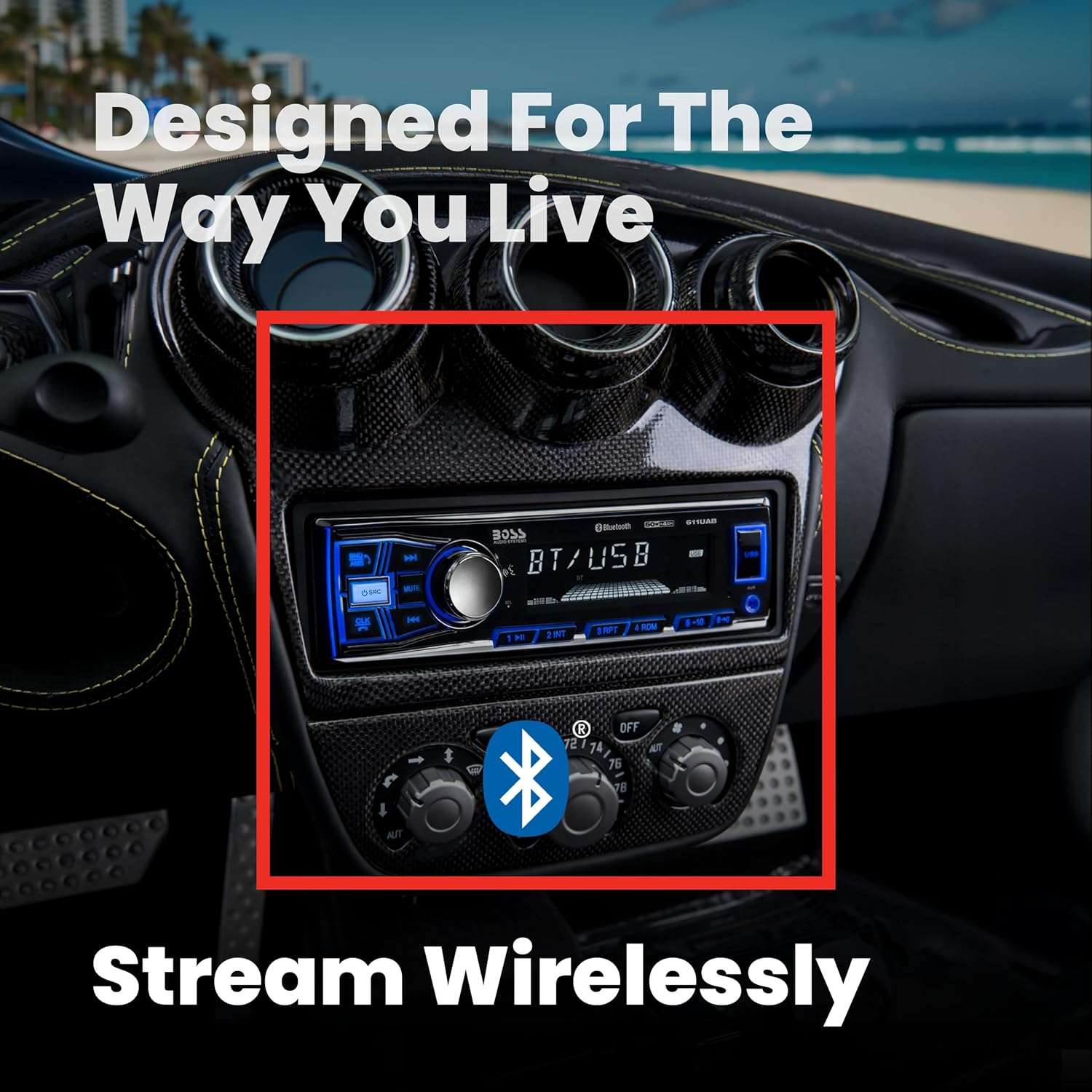Detalle de BOSS Audio Systems 611UAB Single-DIN Car Stereo with Bluetooth, USB, AUX, and AM/FM Radio