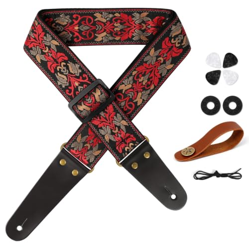 Thumbnail 6 de Aucuu Tracolla per Chitarra: cinghia in cotone regolabile con estremità in pelle e accessori inclusi