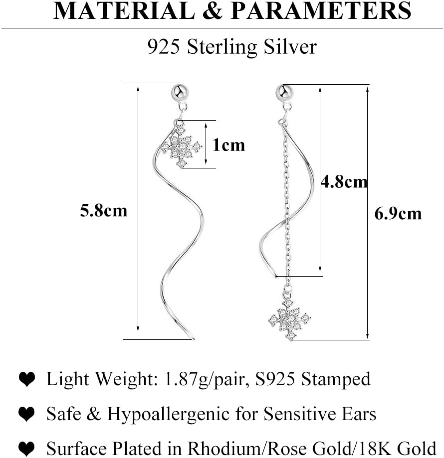 Thumbnail 6 de SLUYNZ 925 Sterling Silber Schneeflocke Ohrringe mit Kette – zarte, schwebende Akzente für Damen